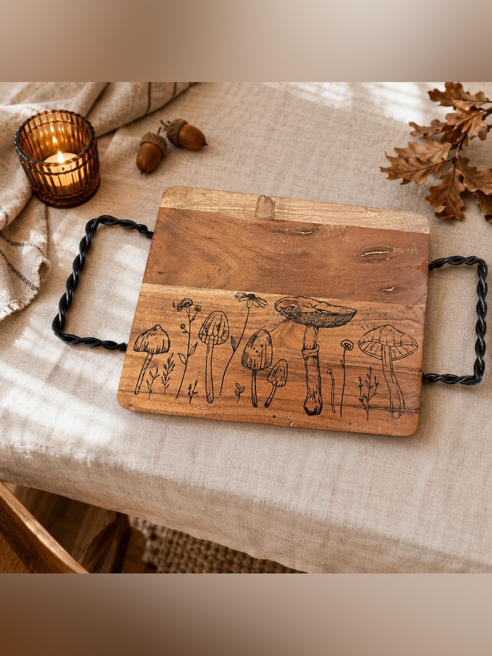 Handcrafted Mushroom Wood Serving Tray Cottagecore